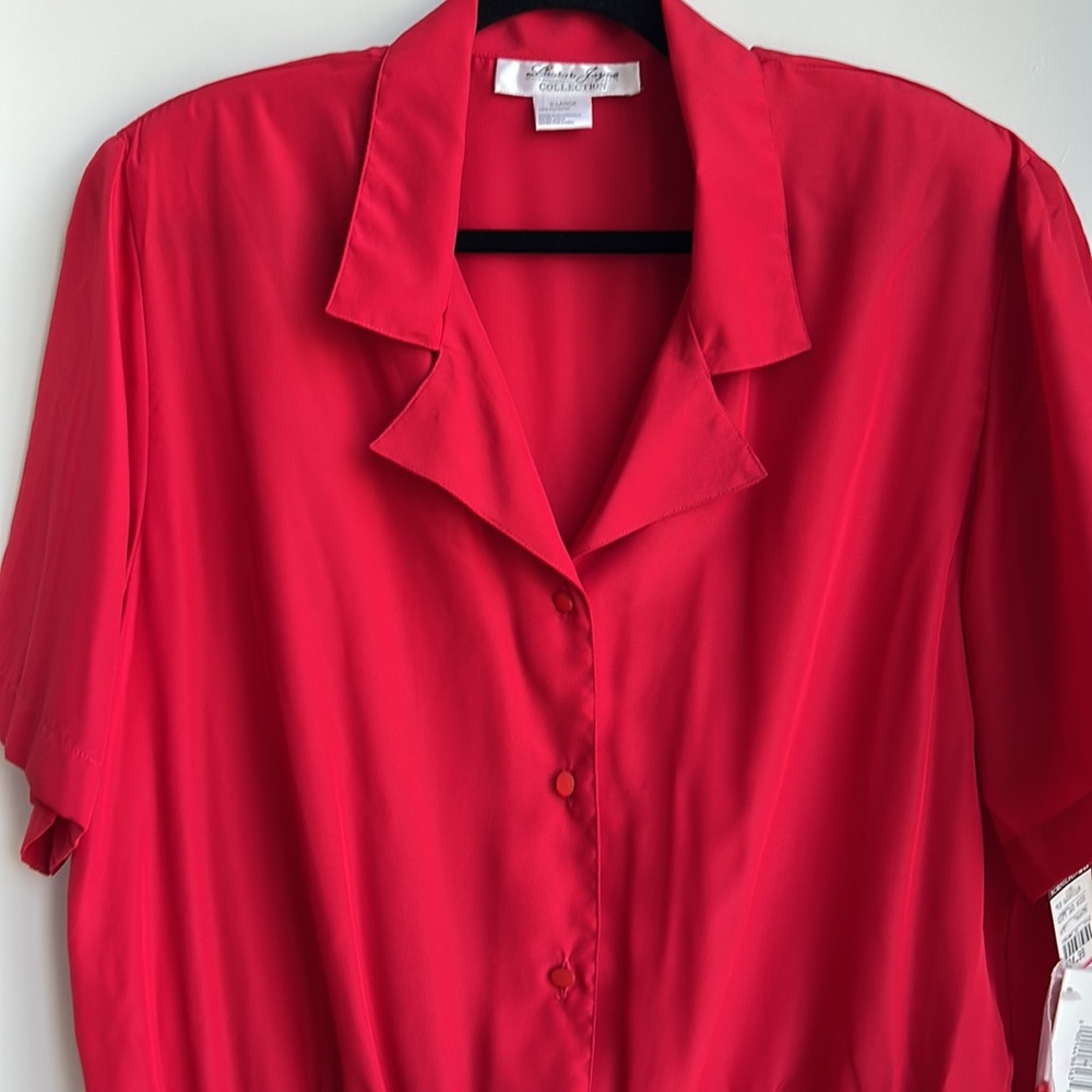 Vintage Laura & Jayne Collection Red Button up Smocked Hem blouse - Picture 6 of 11